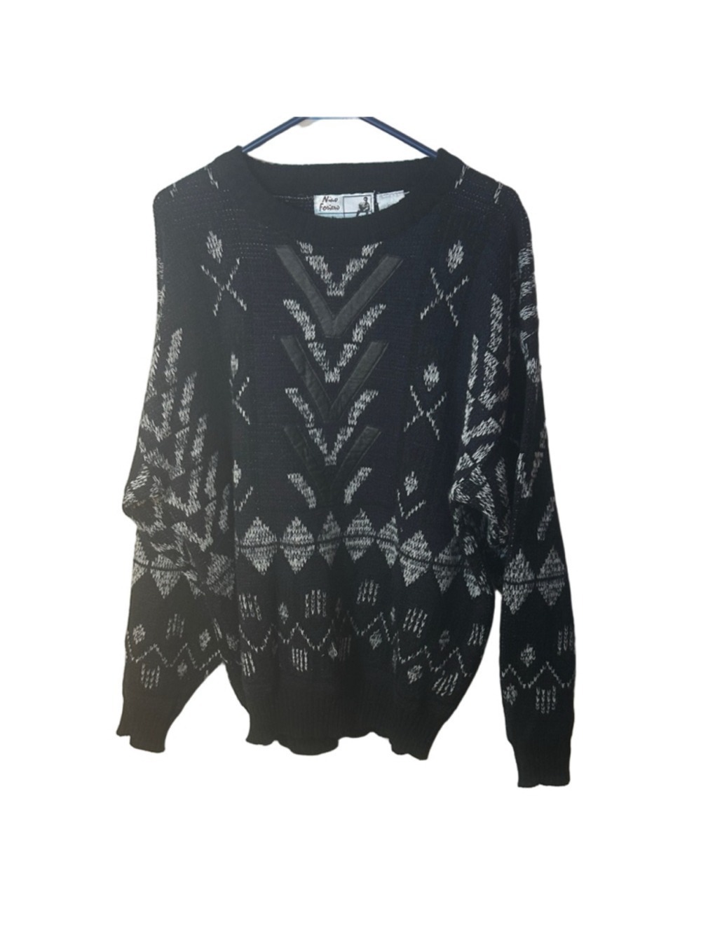 Vintage Nino Foriero Black & Gray Patterned Knit Men’s Sweater size Large